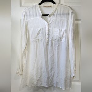 Soft Surroundings white gauze fabric long sleeve blouse women's size L